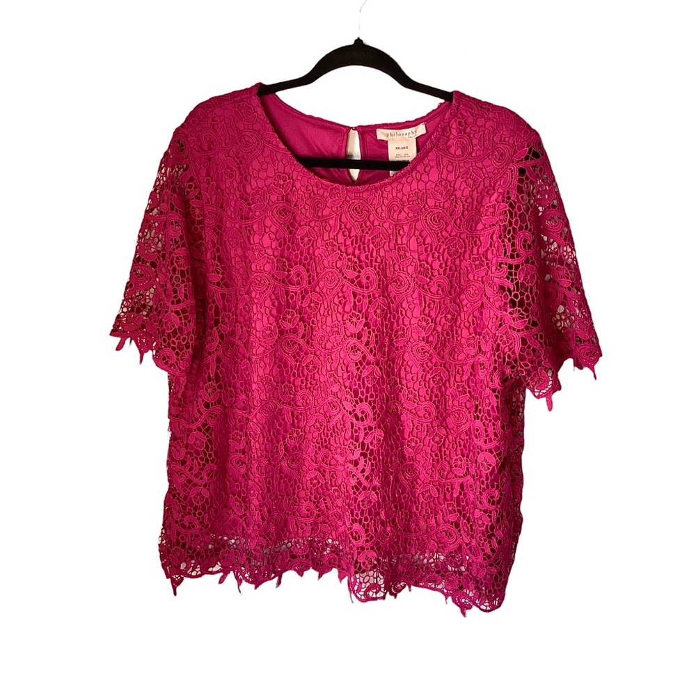 Philosophy Blouse Magenta Pink Cactus Flower Luxury Lace Shortsleeve Top XXL